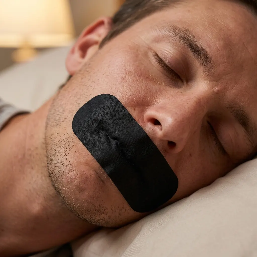Man sleeping with EasyBreath mouth tape